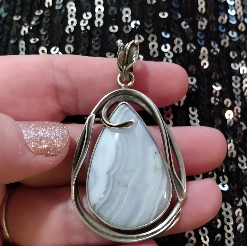 Sterling blue lace agate pendant